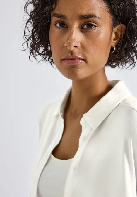 Jersey-Shirt im Blusen-Look off white