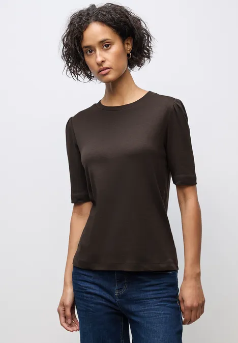 Basic T-Shirt mit Raffung deep roast brown