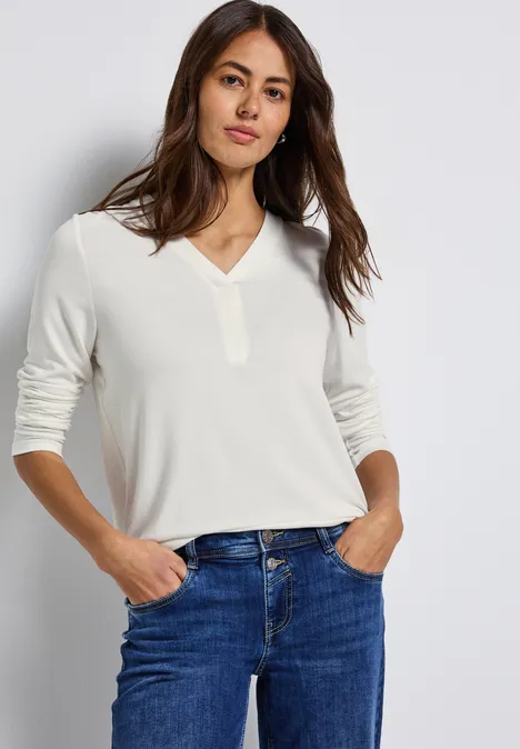 V-Neck Jersey-Shirt off white