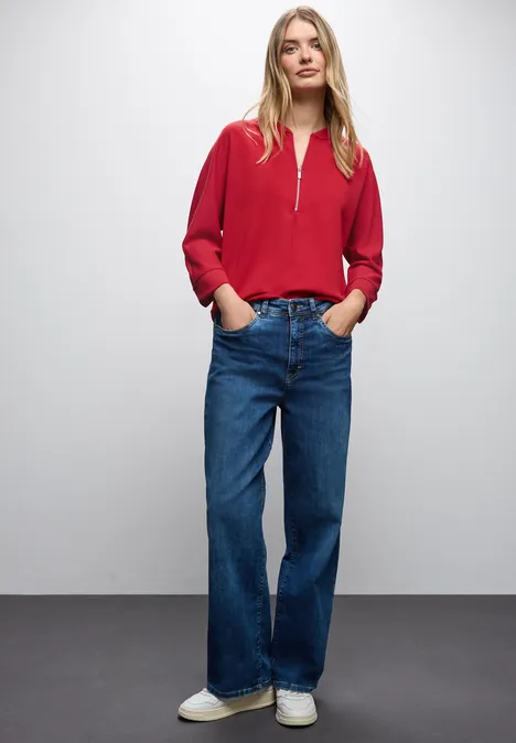 Silk-Look Shirt mit Zipper racing red