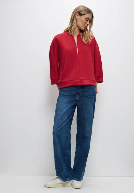 Silk-Look Shirt mit Zipper racing red