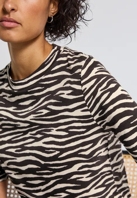 T-Shirt mit Zebra Print deep roast brown