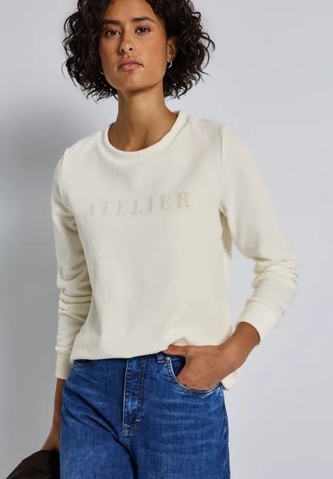 Feincord-Shirt mit Wording soft beige Feincord-Shirt mit Wording soft beige