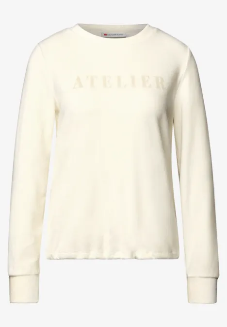 T-shirt en velours côtelé fin avec wording soft beige