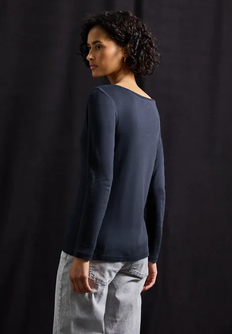 Basic Langarmshirt deep blue