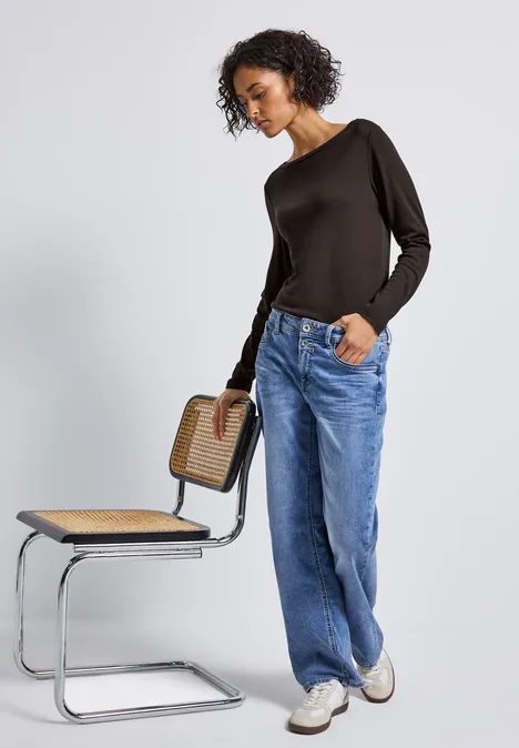 Basic Langarmshirt deep roast brown