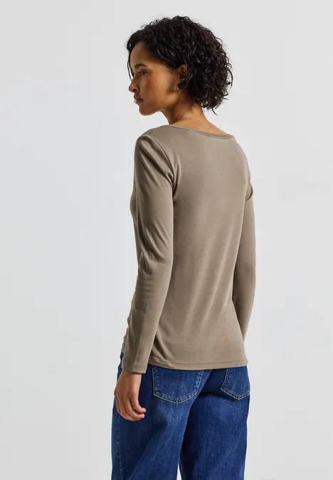 Basic Langarmshirt bark brown