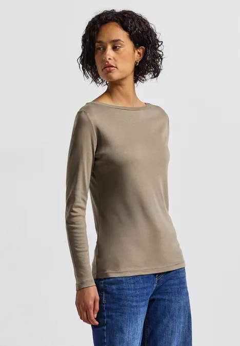 Basic Langarmshirt bark brown