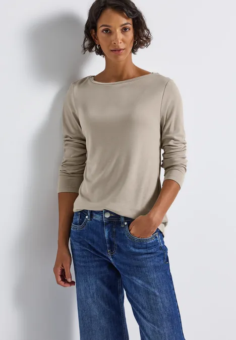 Basic Langarmshirt morning beige