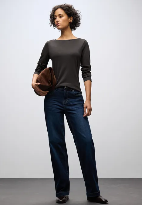 Basic Langarmshirt darkest brown
