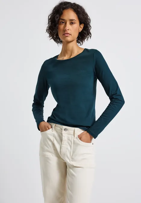 Basic Langarmshirt tide blue