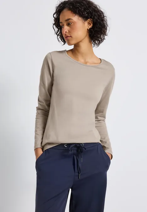 Basic Langarmshirt morning beige