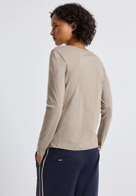 Basic Langarmshirt morning beige