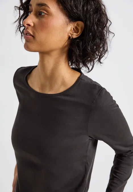 Basic Langarmshirt darkest brown