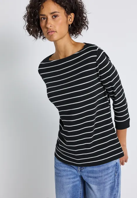 Gestreiftes Basic Shirt Black