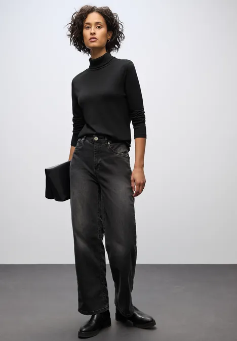 Basic Rollkragen-Shirt Black