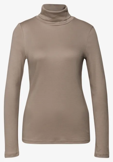 Basic shirt met coltrui bark brown