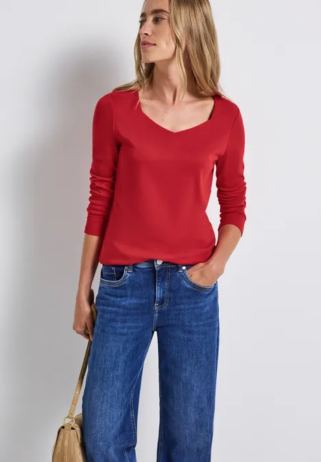 Shirt mit Carrée Ausschnitt racing red