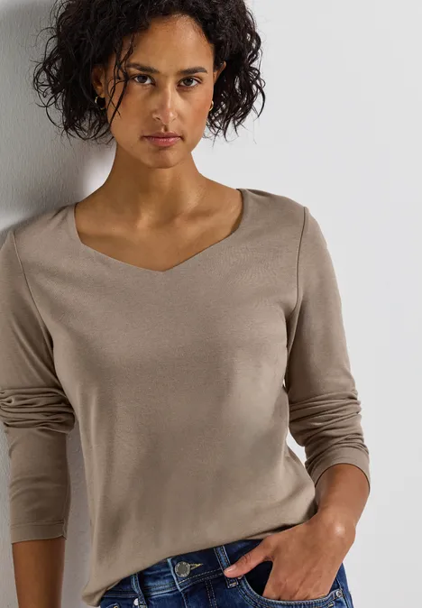 Shirt mit Carrée Ausschnitt bark brown