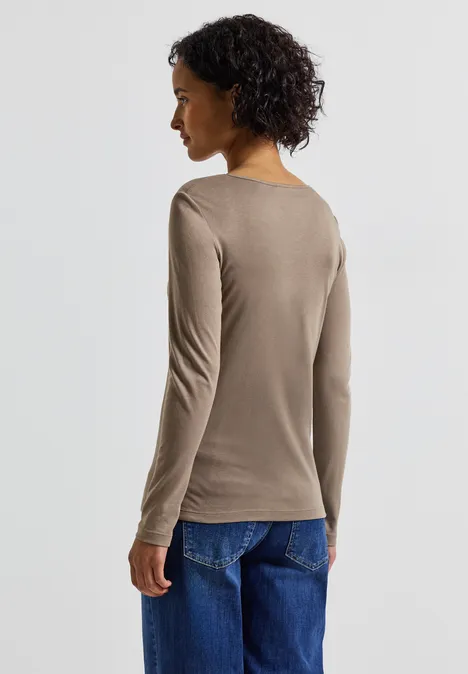Shirt mit Carrée Ausschnitt bark brown