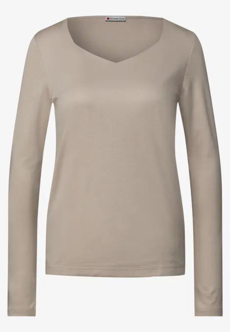Shirt met carrée halslijn morning beige