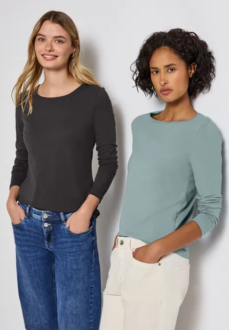 2er-Pack Langarmshirts arona blue/darkest brown
