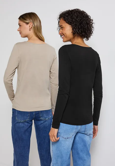 2er-Pack Langarmshirts black/morning beige