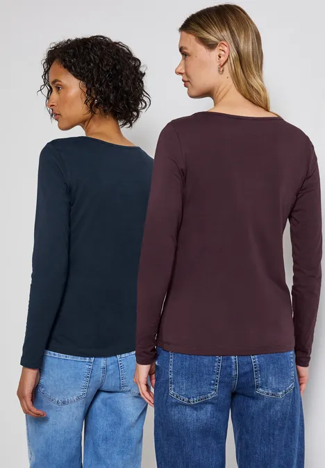 2er-Pack Langarmshirts deep blue/jazz berry