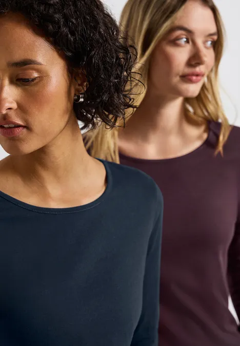 2er-Pack Langarmshirts deep blue/jazz berry
