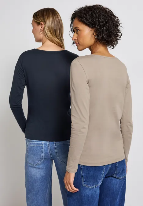 2er-Pack Langarmshirts morning beige/deep blue