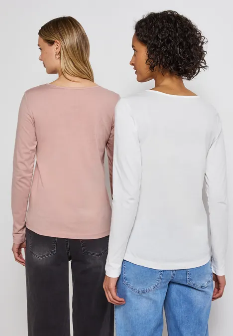 2er-Pack Langarmshirts off white/faded rose