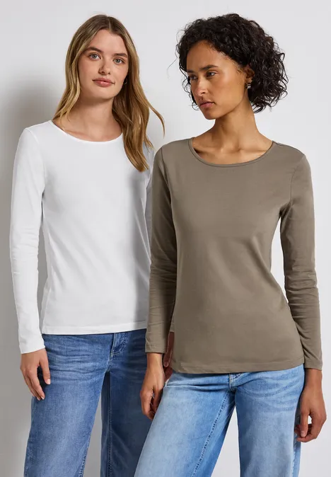 2er-Pack Langarmshirts white/bark brown 2er-Pack Langarmshirts white/bark brown