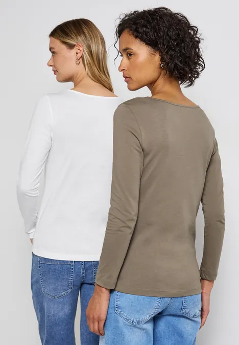 2er-Pack Langarmshirts white/bark brown