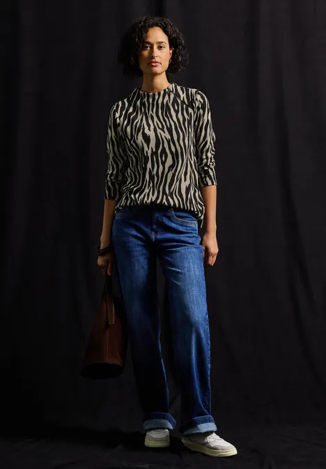 Jacquard Shirt mit Zipper Black