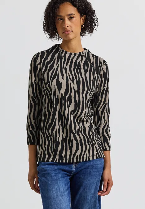 Jacquard Shirt mit Zipper Black