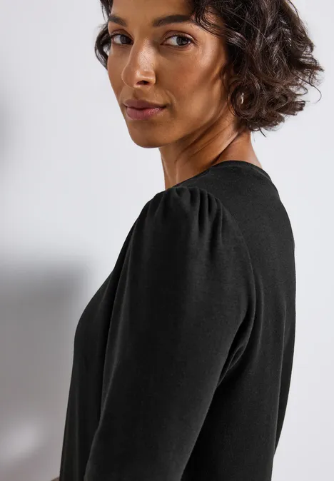 Basic T-Shirt mit Raffung Black