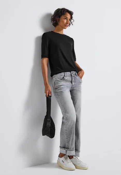 Basic T-Shirt mit Raffung Black