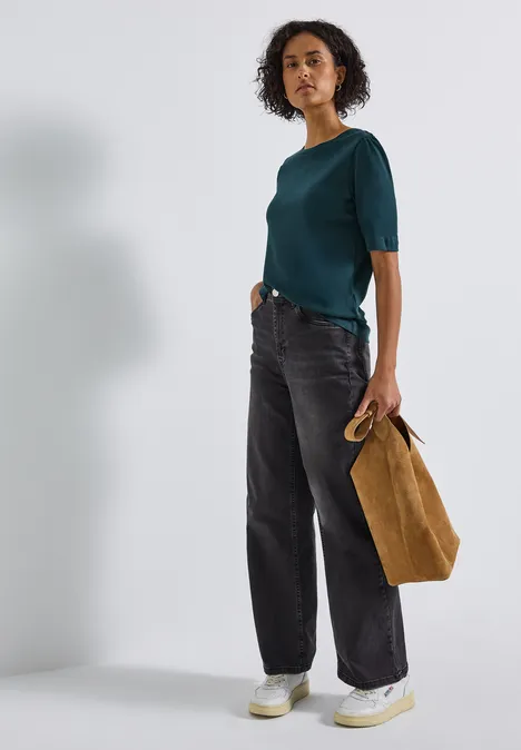 Basic T-Shirt mit Raffung tide blue