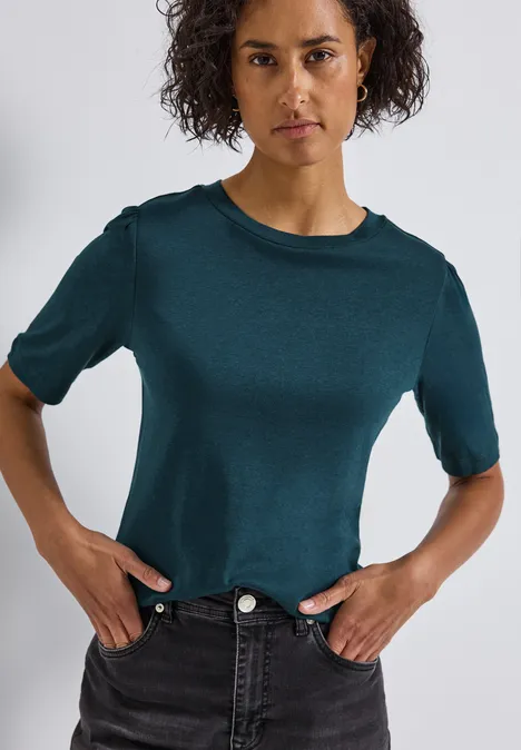 Basic T-Shirt mit Raffung tide blue