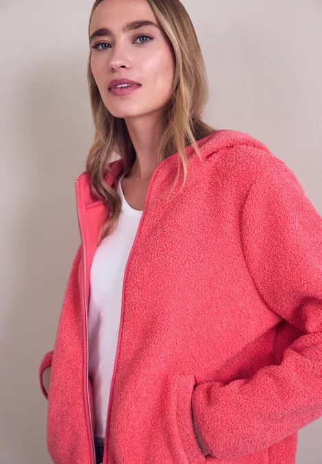 Teddy-Jacke mit Kapuze striking coral