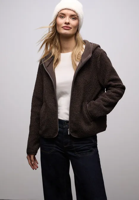 Teddy-Jacke mit Kapuze molten earth