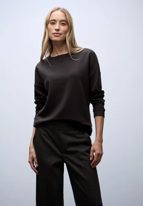 Shirt mit Ripp-Detail darkest brown mel.