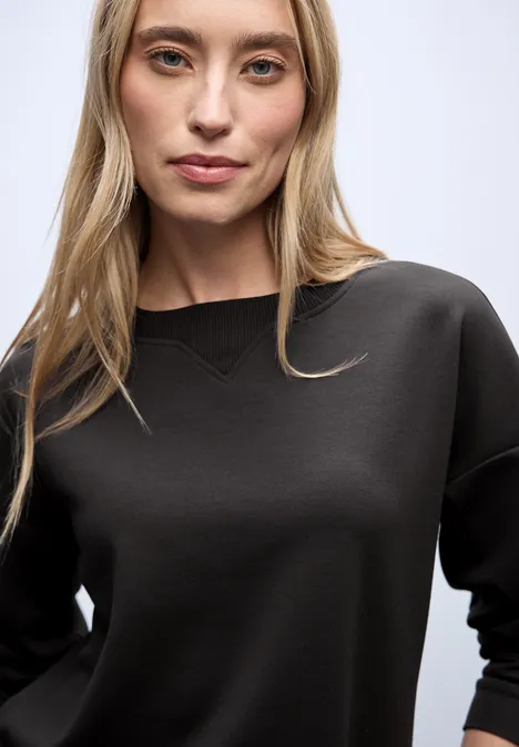 Shirt mit Ripp-Detail darkest brown mel.
