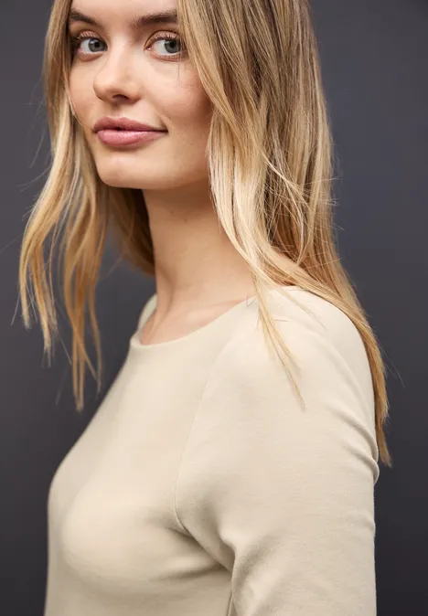 Basic shirt met lange mouwen cotton beige