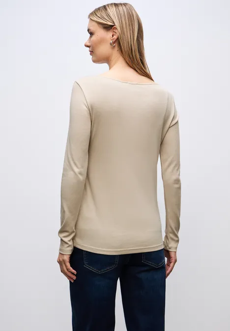 Basic shirt met lange mouwen cotton beige