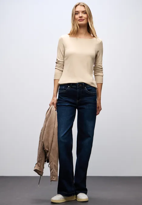 Basic shirt met lange mouwen cotton beige