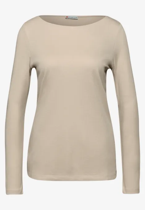 Basic shirt met lange mouwen cotton beige