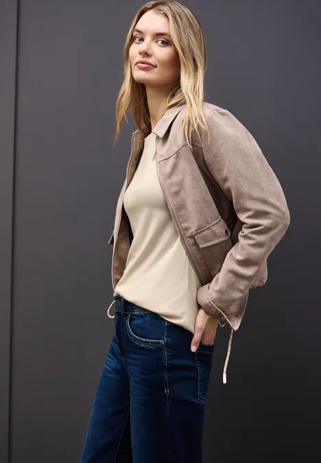 Basic shirt met lange mouwen cotton beige