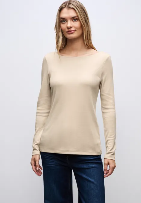 Basic shirt met lange mouwen cotton beige