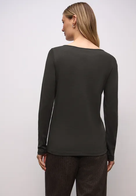 Basic shirt met lange mouwen darkest brown